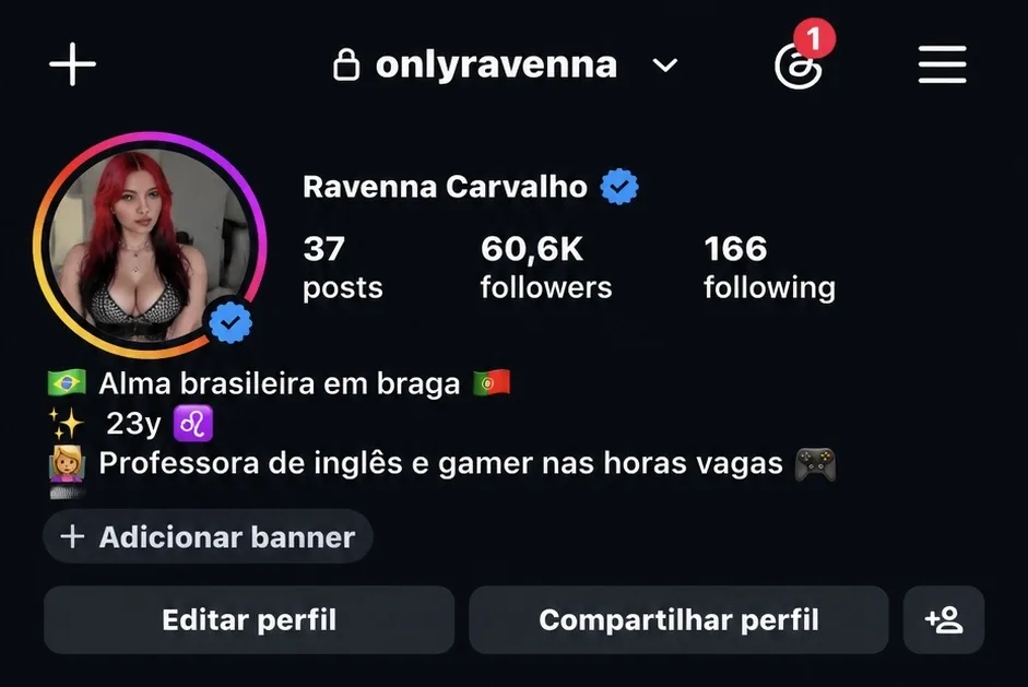 Perfil antigo da Ravenna no Instagram com 60,6 mil seguidores